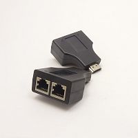 Удлинитель кабеля (переходник) HDMI на 2 x RJ45(8P8C/ LAN-разъем/ UTP) до 30 метров. Комплект: 2шт