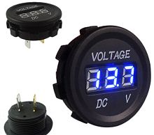 Вольтметр DC 12-24V (±1%) Синие цифры цифр; врезной; (в корпусе) под клеммы 6.3мм (h=8мм)корпус: пластик с резьбой; 3-х разряд; габар: 37х17мм; Для ин