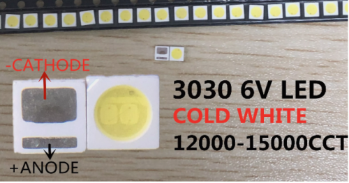 СВЕТОДИОД SMD 3030 2W 6V (3.0x3.0x0.80mm) (большой контакт - (Катод))  фото 3