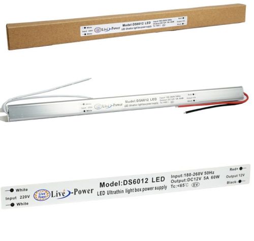 Блок питания для св/д техники, 12V, 5.0A, 60W, два провода, мебельный (длинный), 293x18x18мм, IP22, вх: AC 220-250V, вх. разъем: два провода, металл фото 2 Блок питания для св/д техники, 12V, 5.0A, 60W, два провода, мебельный (длинный), 293x18x18мм, IP22, вх: AC 220-250V, вх. разъем: два провода, металл фото 2
