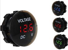 Вольтметр DC 12-24V SKU-2029 врезной под клеммы; с индикац. ( синий ) ( Пластик ) вых: 5v 4.2A; 37х35мм;  2pin; 2 клеммы в комплекте