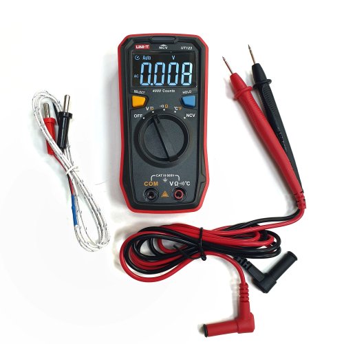 Мультиметр  UT-123 UNI-T АВТОМАТ (c термопой)  Udc(ac)=0,01..600V/R=0,1OM..20MOm /Темп-ра:  -40°С ... +1000°С, базовая погрешность ±1,0% ±5 ед счета/