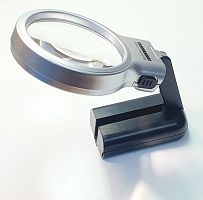 Лупа настольная/ручная ( трансформер 3 в 1 ) 3Х (d=60мм)   SHL-7006 (TH-7006) C подсветкой 2 LED (св/д) (пит 2 х AA) черно-серебристая 
