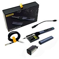 ПАЯЛЬНИК FNIRSI HS-01 BC2 миниатюрный, НАБОР: (подставка для паяльника, БП (GaN PD65), кабель TypeC-TypeC, кабель TypeC - гнездо 5,5*х2,5мм);  питание