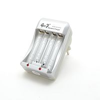 ЗАРЯД УСТР. для 1-4 АКБ: Ni-CD и Ni-MH размер.AAA(HR03)/ AA(HR6); AC=100-240V; DC=1,4V (2AA x 200mA ; 2AAA x 220mA);  GD-809B Материал: ПВХ; Цвет: сер