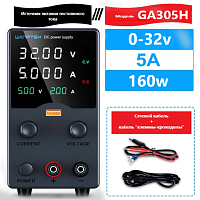 Блок питания лабораторный импульсный, 0-32V, 0-5A, 160W, 190x80x145мм, вх: AC 220-250V, с кабелем, металл, вентилятор. Гнездо USB-A  для быстрой заряд