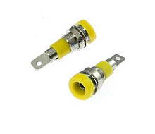 Разъем розетка (гнездо) на корпус с гайкой ZP-009/ZP009 4mm жёлтый (Panel-mount Socket,YELLOW) ось с отверстием