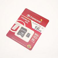 Flash card micro SDHC 16GB (class10) (+адаптер SD) Transcend Premium 400х UHS-I 60 MB/s Тайвань