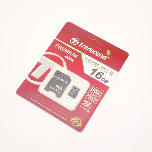 Flash card micro SDHC 16GB (class10) (+адаптер SD) Transcend Premium 400х UHS-I 60 MB/s Тайвань