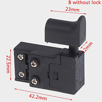Пусковая кнопка Для электроинструмента, 4pin без фиксации, AC 220/250V 6.0A, под винт, 22,5x12x42,2мм, толкатель: черный, корпус: черный (FA2-4/2W4, F