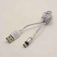 Кабель USB 360B Type-C Тканевый 1000mm (магнитный 360 градусов) silver