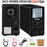 Блок питания лабораторный импульсный, 0-30V, 0-10A, 300W, 218x85x155мм, вх: AC 220-250V, с кабелем, металл, вентилятор. с охлаждением NICE-POWER SPS-3