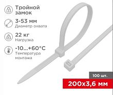 СТЯЖКА КАБЕЛЯ 200х3,5ММ БЕЛАЯ 100 ШТ (17190/1) Хомут nylon T -35 +85С Соответствует ISO-9002 (REXANT 07-0200 СК-200Х4)