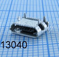 Разъем - гнездо microUSB-B (7pin) на плату; ver.2.0 Горизонт.исполн; поверхн.монтаж (7 контактов-SMD/4 уст.лепестка-DIP) края передн.торца-загнуты (дл
