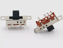 Переключатель движковый (ползунковый) G5, 8pin, 3 полож., 2xON-ON-ON с фиксацией, под пайку, 15,7x6,3x5,7мм, L=4,8мм, DIP, Фланец: 24х6,3мм, толкатель