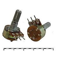 РЕЗИСТОР переменный B10K 3pin (+2pin (5pin) с выключателем-внизу) (77039) WH160 W/S (S16KN1-B) (L20KC) вал L=20мм, d=6мм, металл, с накаткой, с прорез