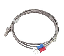 Датчик температуры  (термопара типа "K"); диапазон измер.t: от-0 до+400С; Подключение осуществляется компенсационными проводами, красный вывод – к “+”