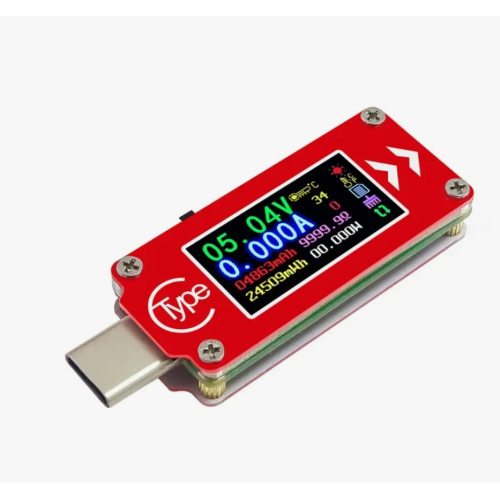 USB ТЕСТЕР напряжения и тока с портом TypeC; U=3,7-30V (разреш: 0.01V); цветной ЖК-дисплей 0,96"; A=0-4A (0.001A); (Ruideng TC64 Type-C)