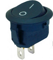 Клавишный переключатель круглый, 2pin, OFF-ON с фиксацией, AC 220/250V 6.0A, под клеммы 4.8мм, 17x11мм, Фланец: 23мм, IP55, корпус: черный (KCD1-202/2