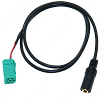 Автопереходник AUX IN-вход Renault (Mini-ISO 6pin зеленый)-Jack 3.5ST гнездо-на  разъем (3PIN) с направляющими(Mini-ISO 6pin зеленый+кабель 75мм(такой