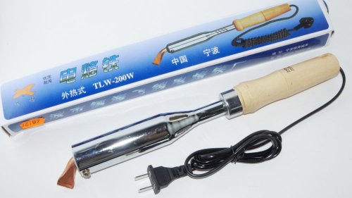 ПАЯЛЬНИК 200W  220V  TLW-200; Вилка: КИТАЙ+ПЕРЕХОДНИК Ручка- дерево; нихромовый нагреват; медн.загнутое жало (в форме "лопатки", "клина"); скор.разогр фото 2