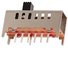 Переключатель движковый (ползунковый), 7pin, 6 полож., 50V  0.5A, под пайку, 26,5x8x9мм, на плату (SS-17F 01 1P7T,SS-36P7,SS-36P6 , TSH)