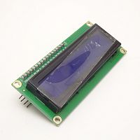 ЖК индикатор символьн. LCD1602 (2ряда х 16знаков/ Синяя подсв) с встроенным модулем  I2C ; Uпит=5v; t: -20+70°; габар: 80х36мм