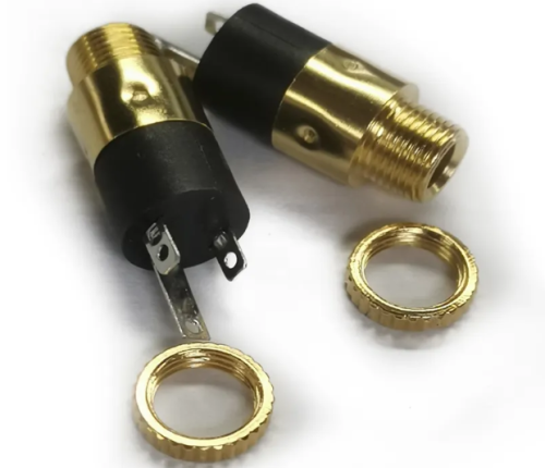 ГНЕЗДО 3.5 MM НА КОРПУС 3-PIN (PJ-392) (для наушников) под гайку М6, d8х16 (метал/пластик) золотой