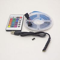 Лента св/д. IP20 5V RGB (2835/60) 5м с контроллером (3х4А) и ИК-пультом (24 кнопки)  4pin; ширина 8мм; 1м=20сегм; угол свечения 120° 