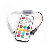 Контроллер RGB_WS2812B;WS2811  LED-RF-21KEY с RF-пультом, (21 кнопка), мини, DC 5-24V, 100W, для "Умной" адресной ленты штекер 3pin + кабель 5.5x2.1- 