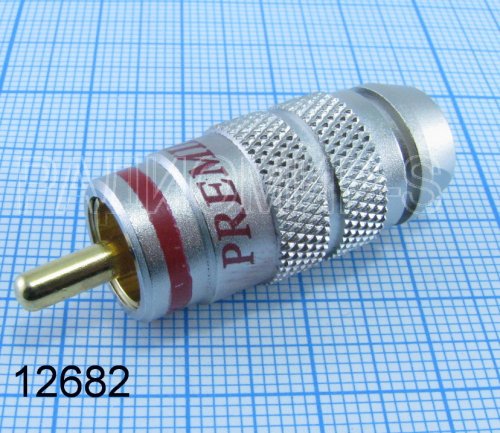 RCA ШТЕКЕР НА КАБЕЛЬ МЕТАЛЛ двойной цанговый зажим КРАСНАЯ/ЧЁРНАЯ 1-ПОЛОСА (PREMIER) GOLD под пайку, с термостойким изолятором (1-282G)