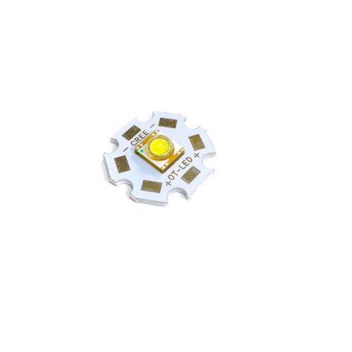 СВЕТОДИОД 3W БЕЛЫЙ (6500K ) ( угол свеч: 120° ) на радиаторн.пластине Star "Звезда" ( d=20мм ), линза: 3х3мм, 297Lm, U=2,9-3,5v, I=600mA. ( CREE XP-E 