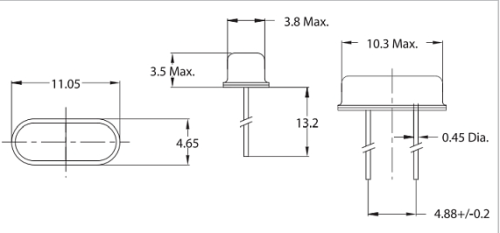 Кварцевый резонатор 12 MHZ 2pin (10мм) 16pf 30ppm <лодочка> HC49S (Кварц) фото 2