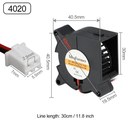 Вентилятор Центробежный "Улитка" 12V 40*40*20, разъем фишка-2pin