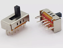 Переключатель движковый (ползунковый) G5 движковый, 8pin, 3 полож., 2xON-ON-ON с фиксацией, 50V  0.5A, под пайку, 12,7x7,1x4,8мм, L=5мм, DIP, корпус: 