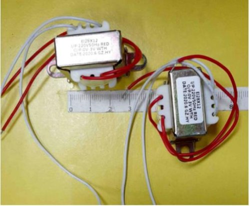 Трансформатор 220V 3V  200mA (0.2A) (EI28*12) 1.2W (29х25х27) китай (крепление 40мм) 4pin , Красн-220V , Желт.-3V    
