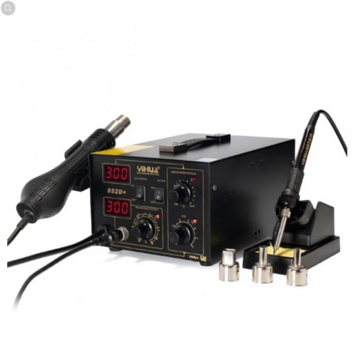 ПАЯЛЬНАЯ СТАНЦИЯ YIHUA YH-852D+ ( ПАЯЛЬНИК+ФЕН- турбинный; +3 насадки )  700w; ФЕН: t:100-450C; стаб.поток воздуха <120л/мин; ПАЯЛЬНИК: t: 100-480C; 2