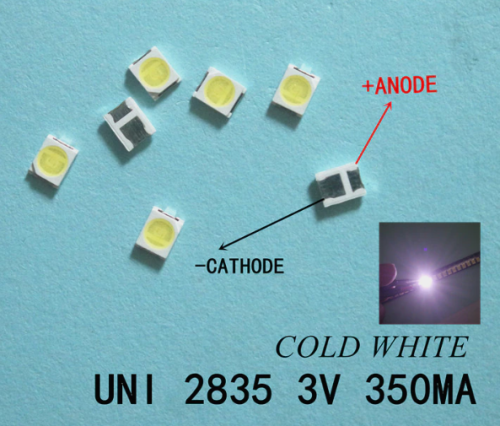 СВЕТОДИОД SMD 2835 1W , 3V (2.8x3.5x0.6mm) (большой контакт - (Катод)) 1210 3528  фото 2