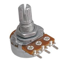 РЕЗИСТОР перем B1K моно линейная 3pin 0,125W , вал d6x15мм, накатка (метал. втулка под гайку M7, длина втулки 6,5 мм) (RV16AF-20-15K-B1K-3) "Alp