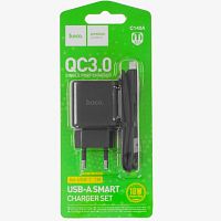 Сетевое зарядное устройство, 5V/3A; 9V/2A; 12V/1.5A/V, кабель: 1м, для мобильных устр-в, HOCO C140A с кабелем USB-TypeC