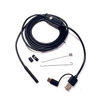ВИДЕОЭНДОСКОП Гибкая камера  "Android 3 in 1" (microUSB + USB + Type-C) (d=5,5мм/мягкий кабель- 3,5м) ; IP67;  HD 640*480