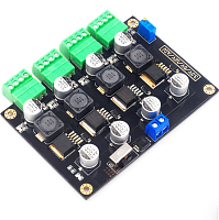 Модуль источника питания 4-х канальный Понижающий DC-DC 5...40V >> 3,3 V, 5 V, 12 V, ADJ ;   LM2596  Вых.ток 3A, общий ток: max 5A ; 9.9W /15W  /36W