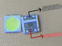 СВЕТОДИОД SMD 3030 1.5W 6V (3.0x3.0x0.6mm) (большой контакт - (Катод)) двойной  