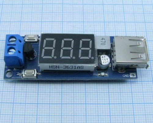 Понижающий DC-DC 6...40V >> 5V; max 3A (свыше 2A+ радиатор) с ВОЛЬТМЕТРОМ на XL1509  Преобразователь напряжения; на выходе - гнездо USB-A; габариты: 6