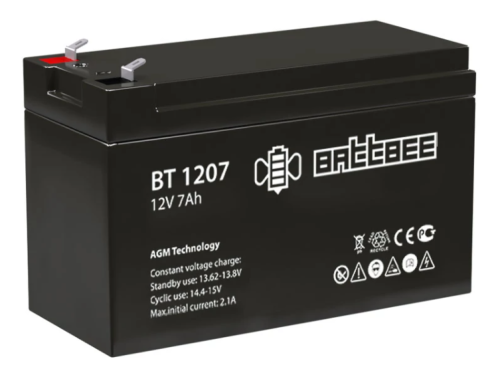 АККУМУЛЯТОР 12V 7Ah(7,2) F1 ( клемма=4,75мм ) (габ:151х65х94мм;вес=1,7кг ) Battbee BT1207 AGM  Для работы в буферн.реж;