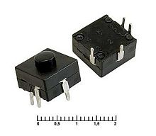 Кнопка прямоугольная для фонарика, 4pin, ON-ON с невидимой фиксацией, 30V  1.0A, нормально замкнут (PBS-1204)