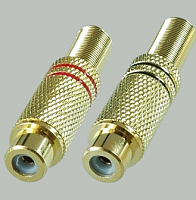 RCA ГНЕЗДО НА КАБЕЛЬ МЕТАЛЛ КРАСНАЯ/ЧЕРНАЯ ПОЛОСЫ GOLD 2 полосы под пайку