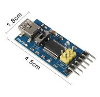 ПРЕОБРАЗОВАТЕЛЬ USB-UART - 6pin (FTDI FT232RL) Линии:TX/RX/GND/DTR; Напряжен. на выходе TTL: переключатель логического уровня сигнала 5V либо 3.3V – д
