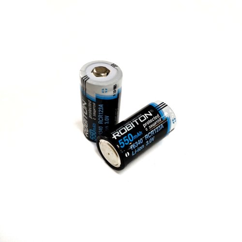 АККУМУЛЯТОР  16340 3,0V  550mAh с платой защиты Li-Ion  ROBITON   ICR16340/3.0 ( литий-ион ), Высокий плюс   ( Размер батарейки CR123A  3v!!) 