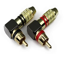 RCA ШТЕКЕР НА КАБЕЛЬ МЕТАЛЛ GOLD под пайку (Красная/Черная 2-полосы) Audio Nova RCA.24C RCA коннектор угловой